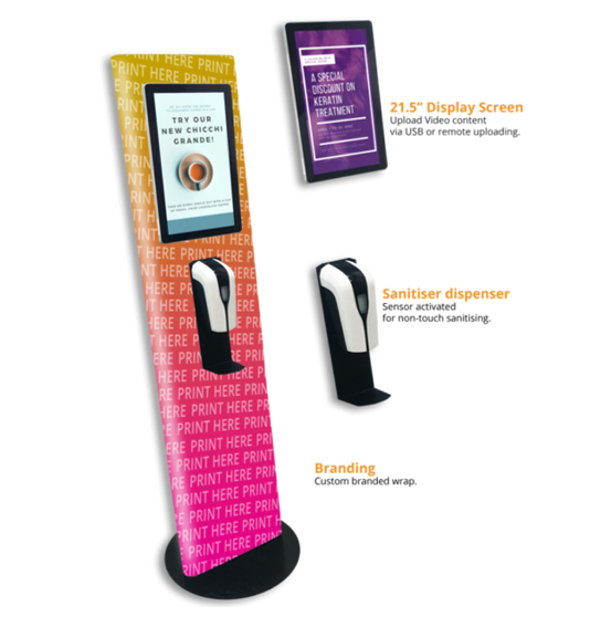 Digital sanitiser display with LCD screen and dispenser